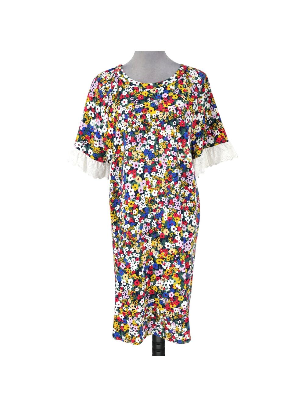 Ann Taylor Dress Plus Size 2XL Ditzy Floral Cotton Knit Lace Trim A-line 2X